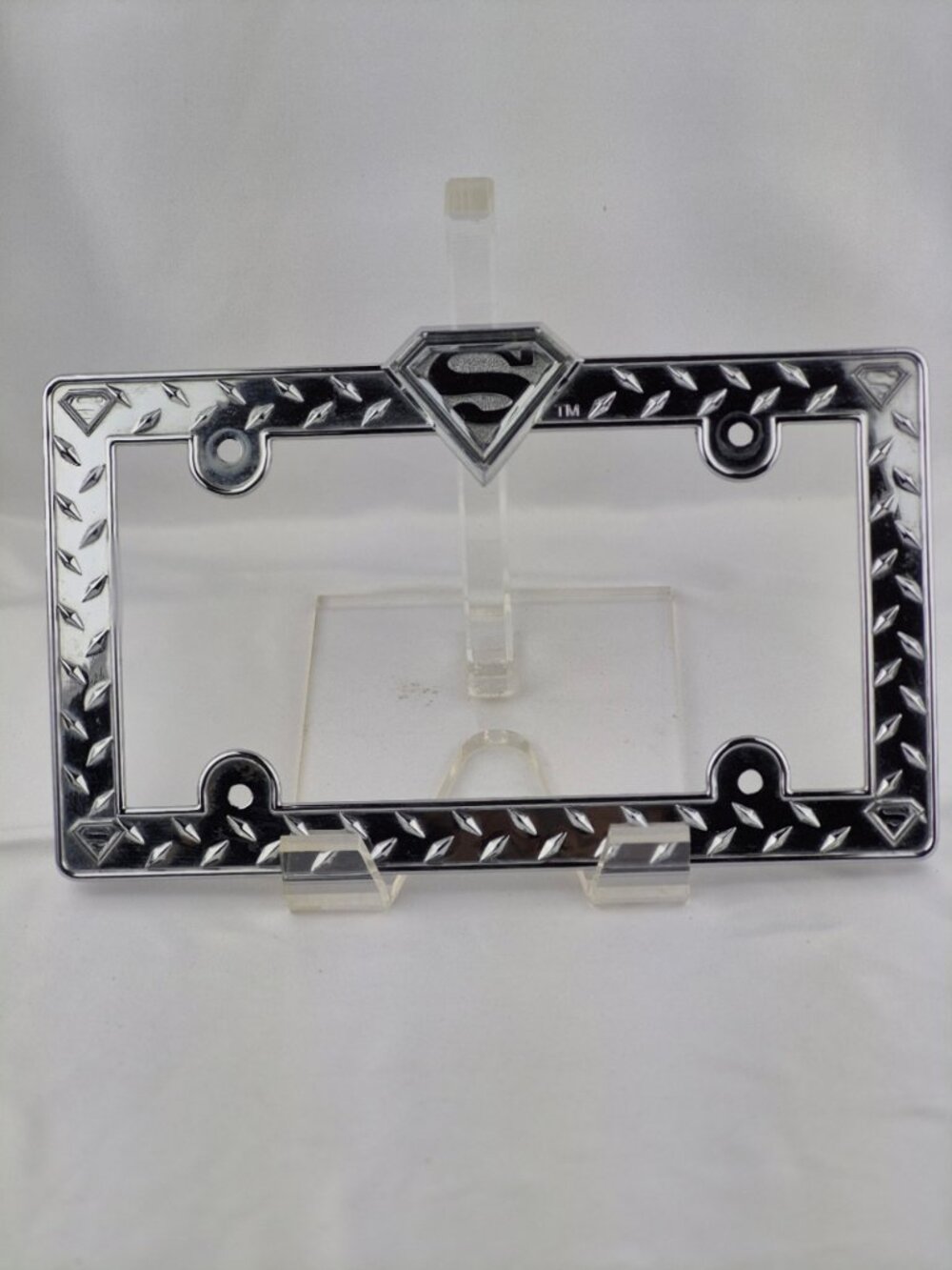 Official DC Comics Superman Man of Steel Metal License Plate Frame Diamond Plate